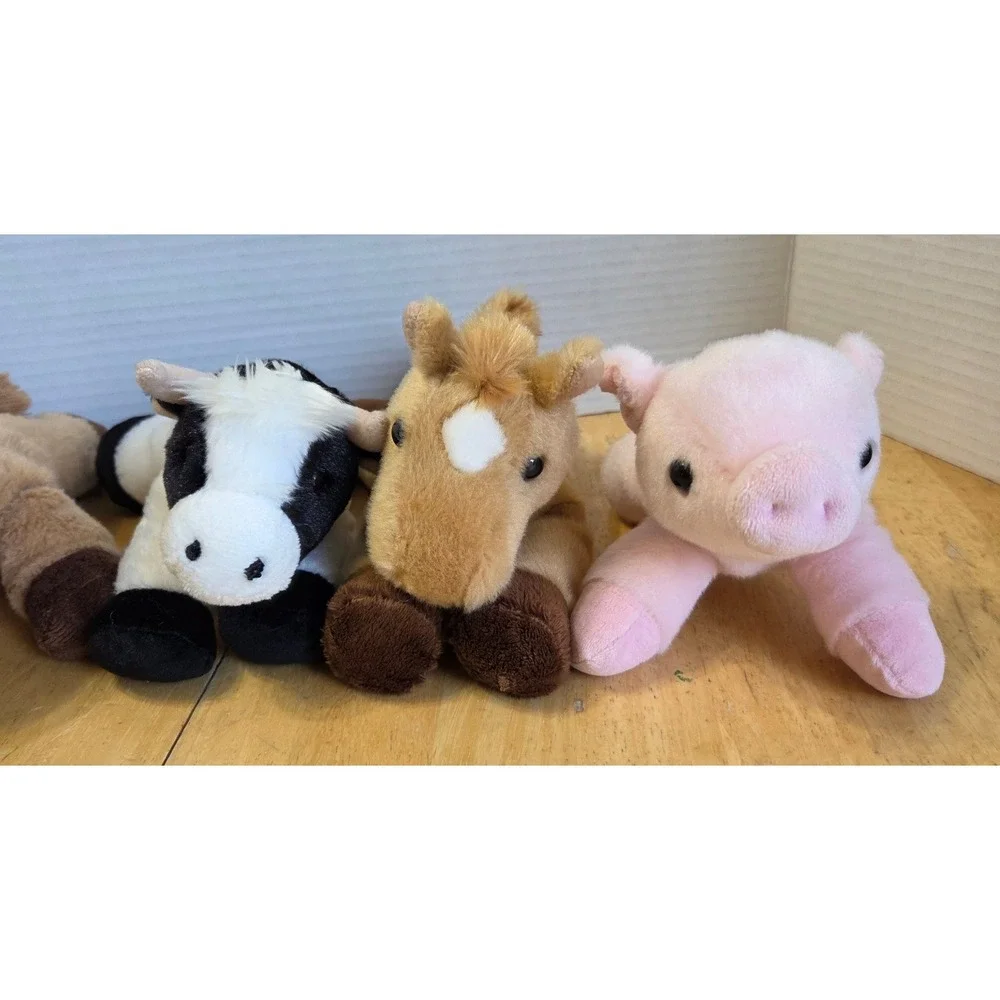 Aurora Lot 5 Mini Flopsie Farm Plush Stuffed Animals Longhorn Two Horse Cow Pig